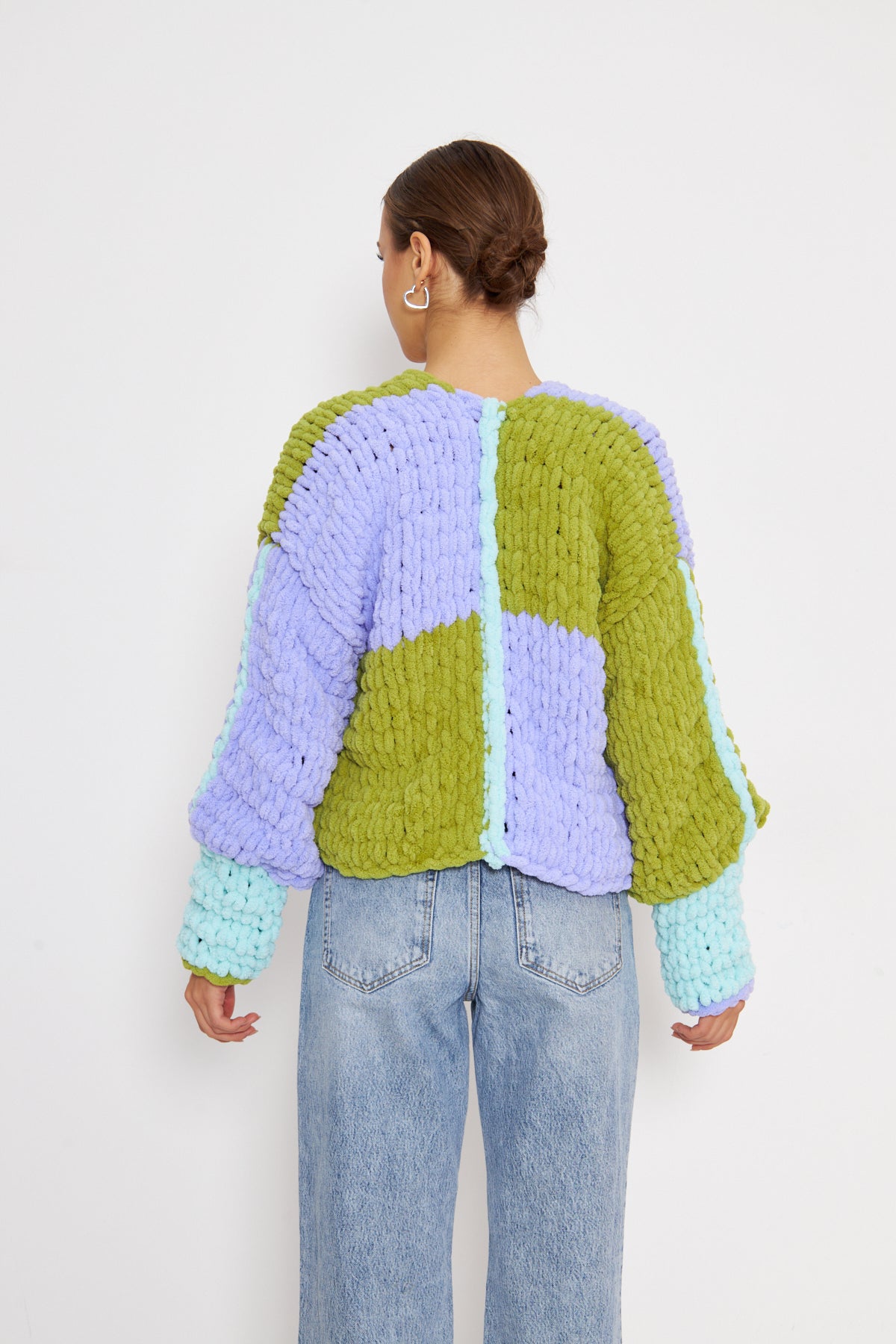 BEA- PURPLE GREEN COLOR KNIT CARDIGAN