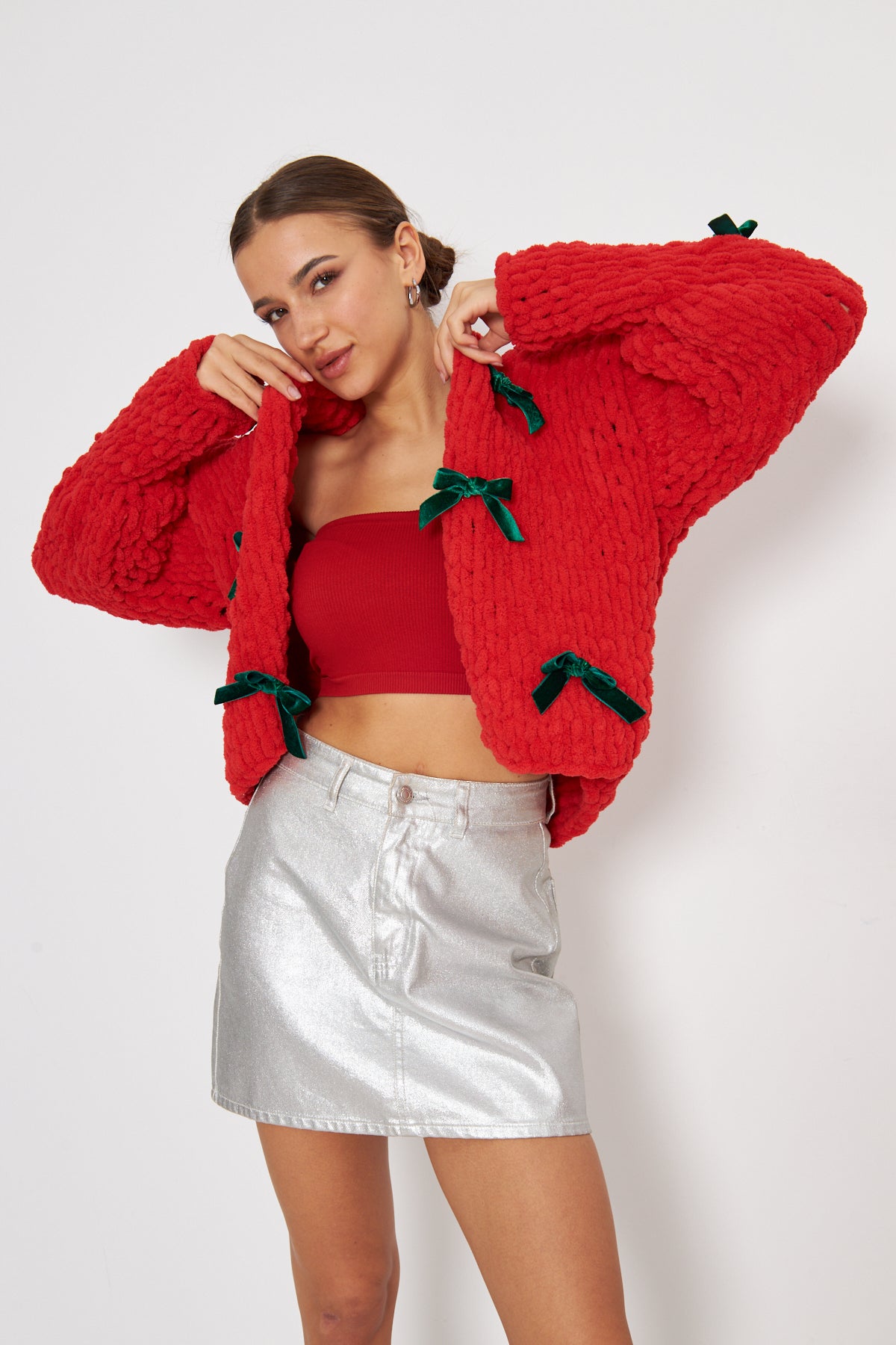 KUBA- CHRISTMAS RED COLOR KNIT CARDIGAN