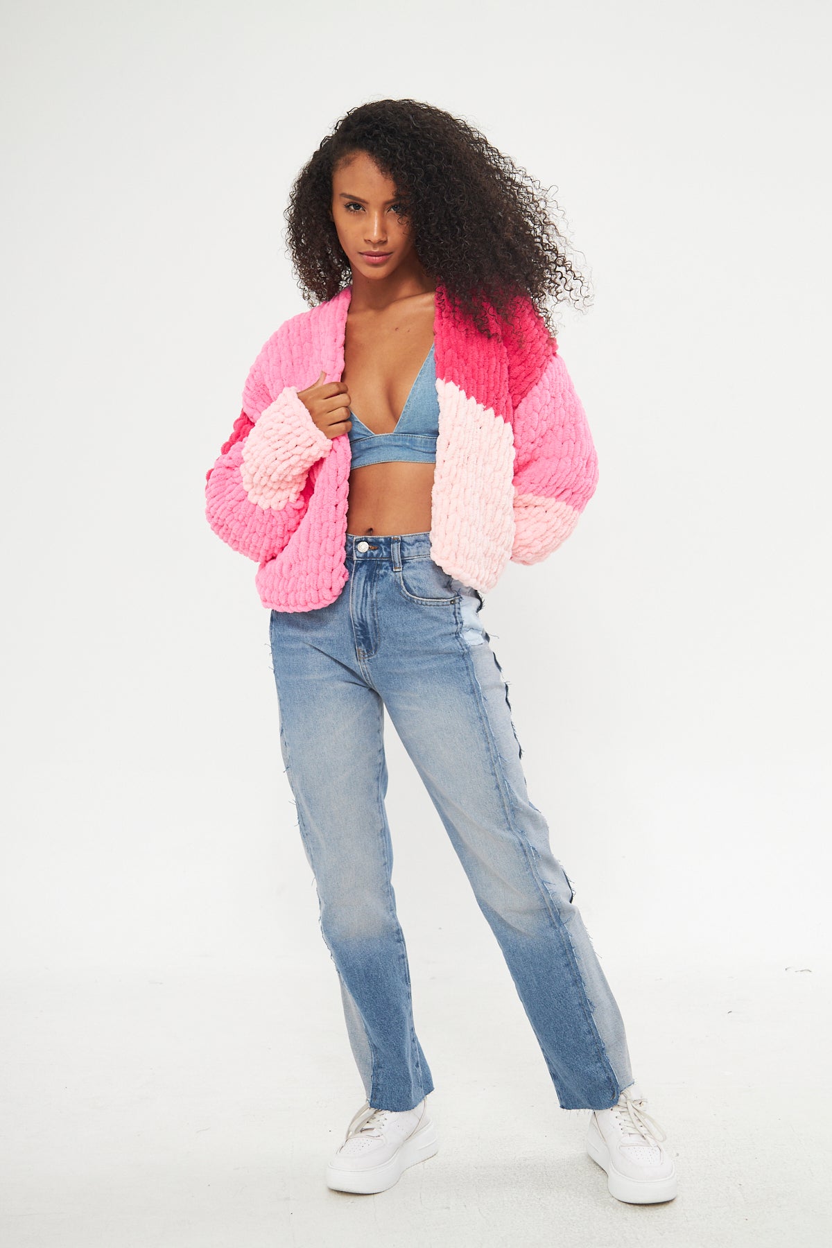 EVA - PINK WHITE KNIT JACKET