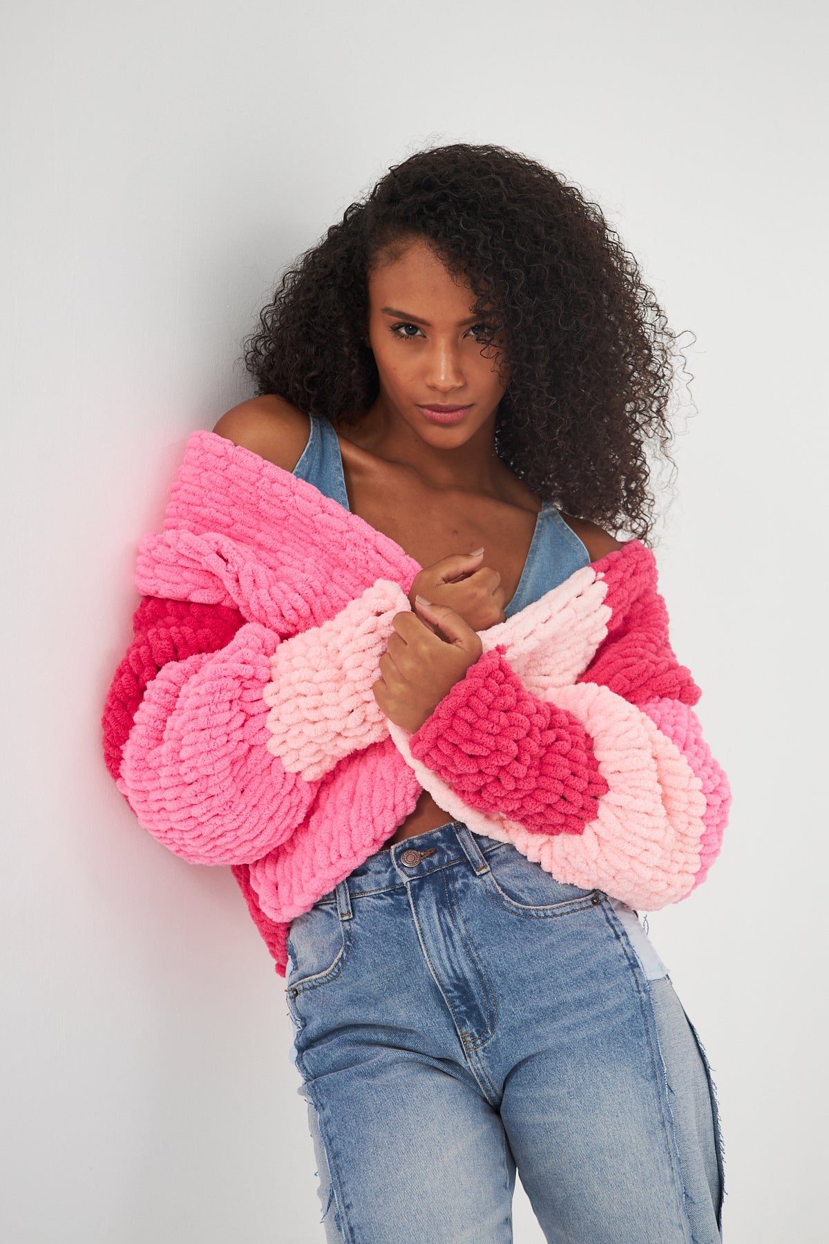 EVA - PINK WHITE KNIT JACKET