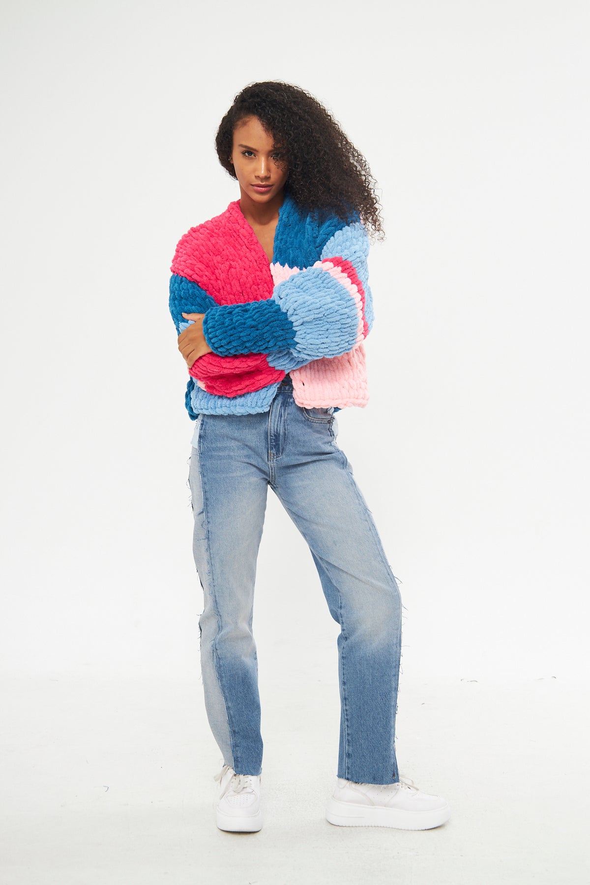 EMILY - BLUE PINK COLOR KNIT JACKET