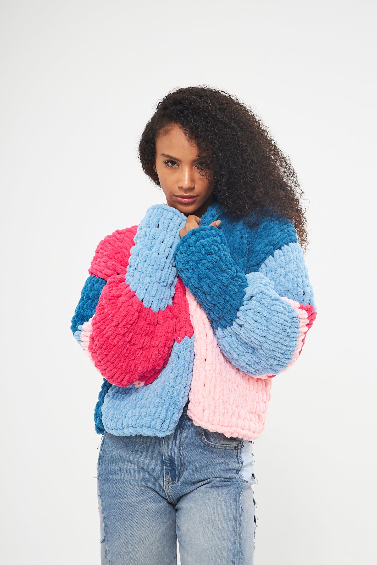 EMILY - BLUE PINK COLOR KNIT JACKET