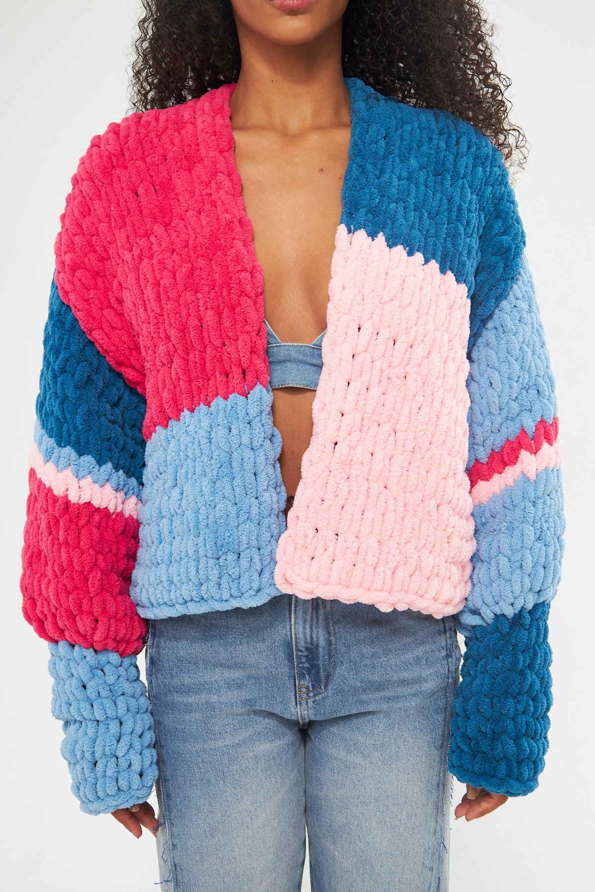 EMILY - BLUE PINK COLOR KNIT JACKET