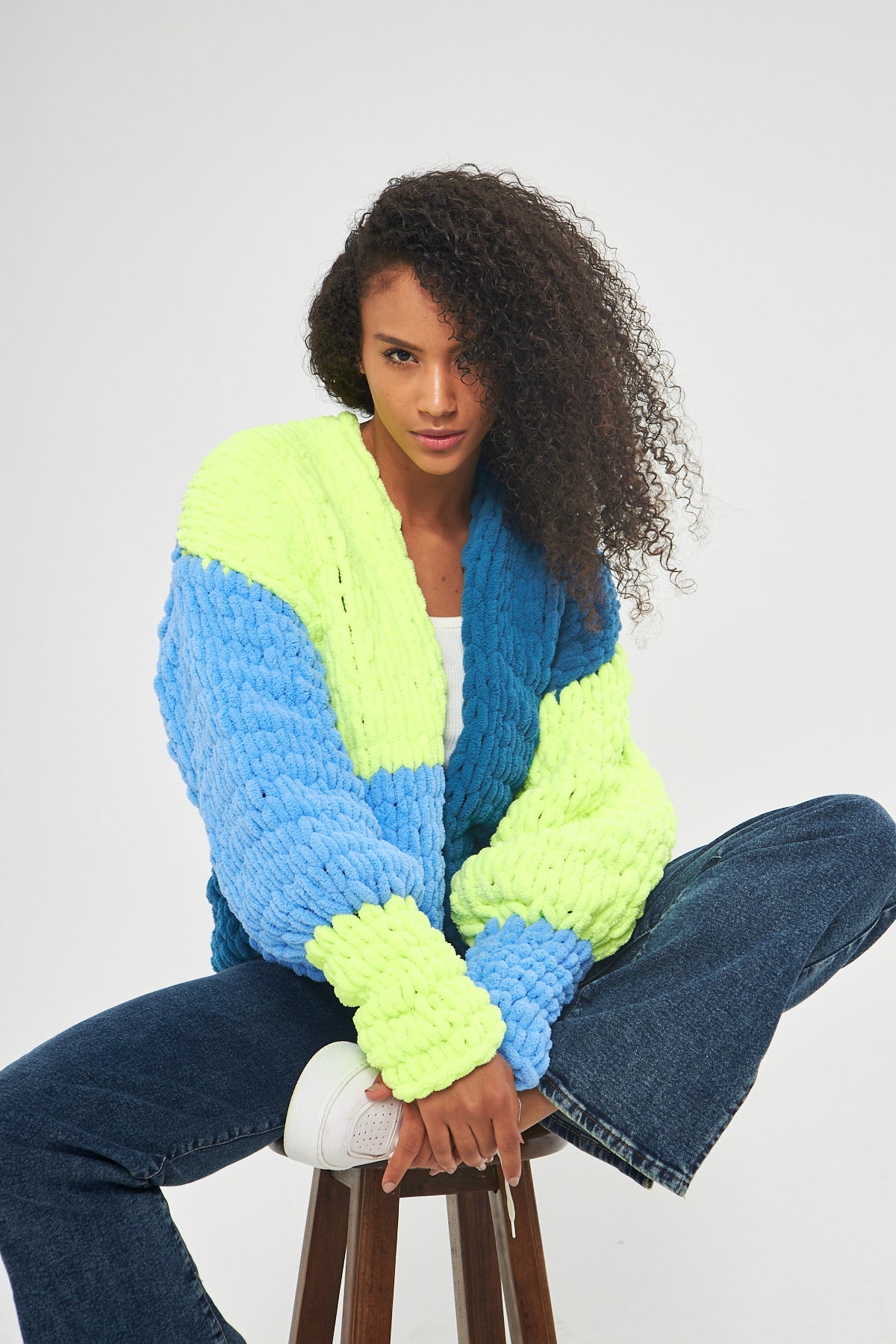 ILANA - YELLOW BLUE COLOR KNIT JACKET