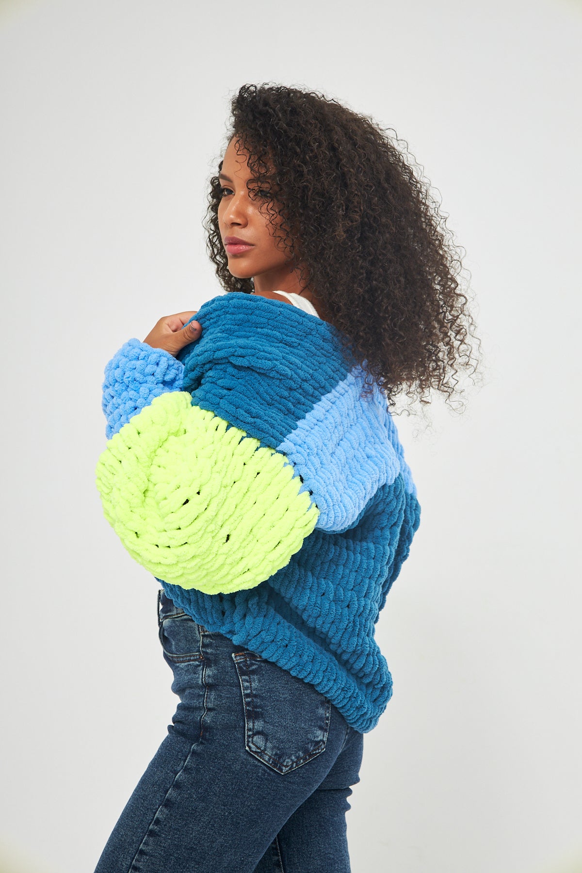 ILANA - YELLOW BLUE COLOR KNIT JACKET