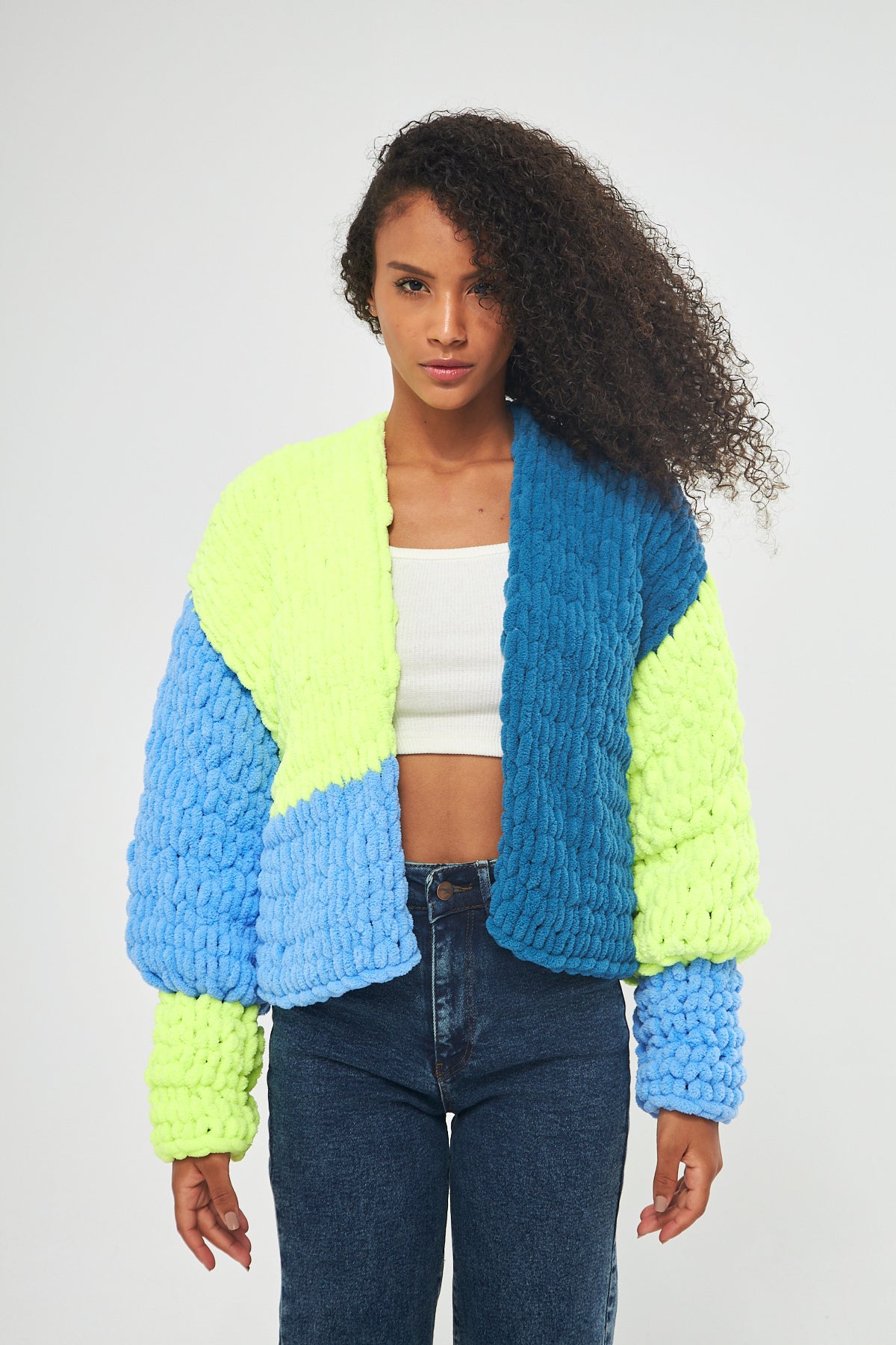 ILANA - YELLOW BLUE COLOR KNIT JACKET