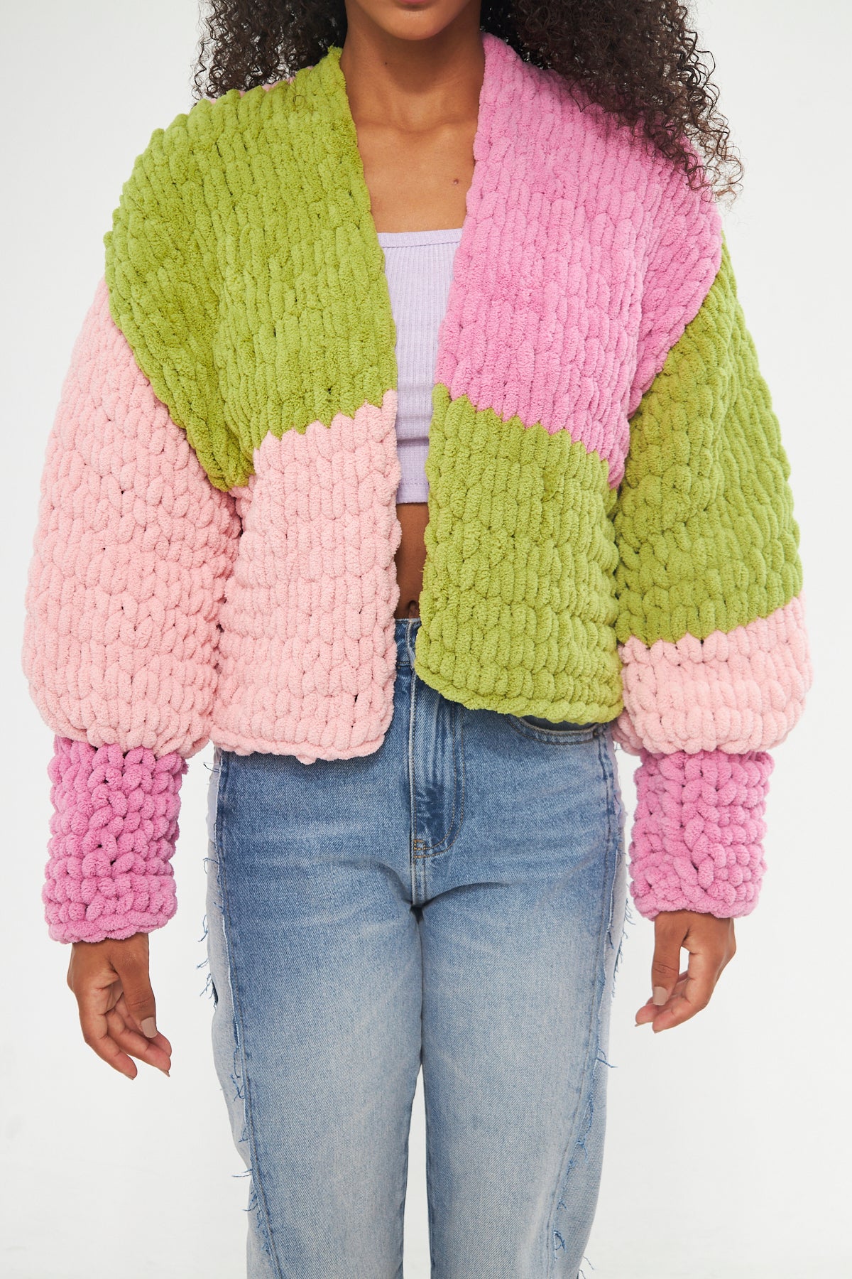 NALA - PINK GREEN COLOR KNIT JACKET